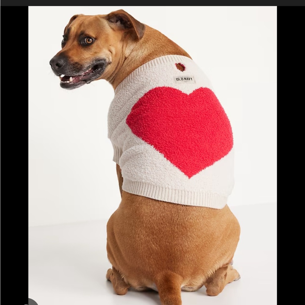 Cozy Red and White Dog heart Sweater